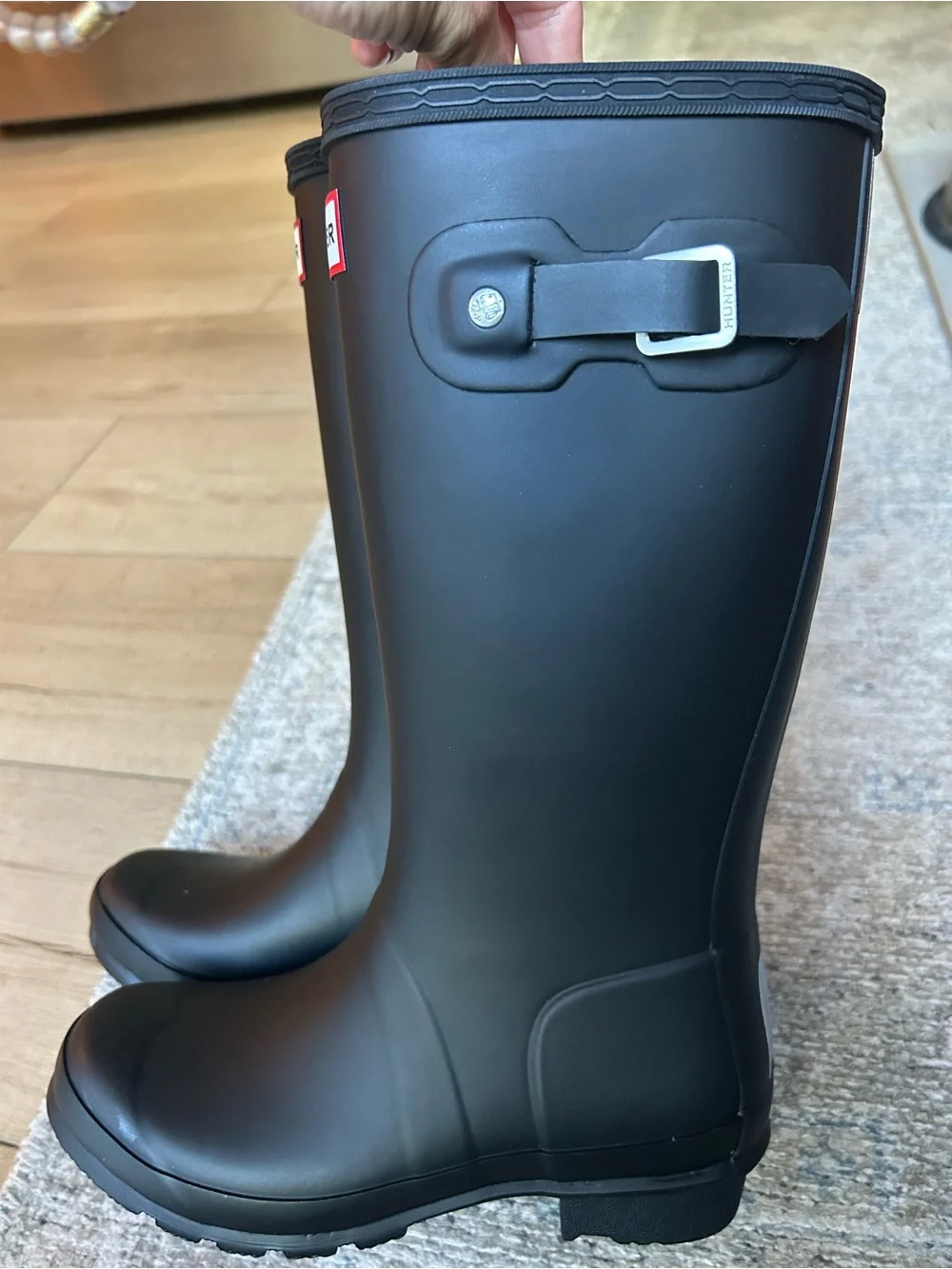 Hunter Matte Black Tall Rain Boots with Red Logo Trim